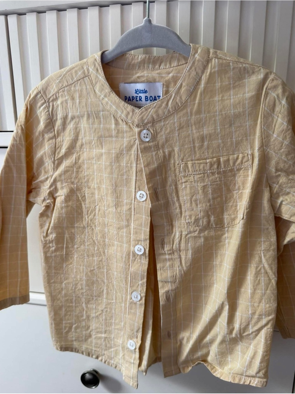 Little Paper Boat Boys khaki Grid Button-Up Top